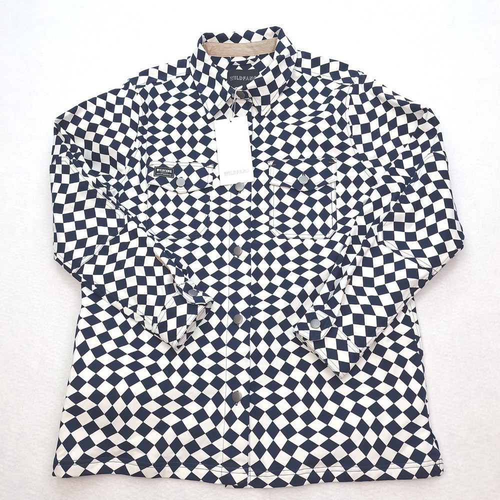 Wildfang Shirt Jacket Womens 12 Blue White Essential Shacket Checkerboard Print - Picture 2 of 11